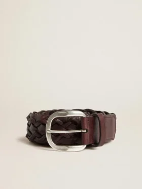Cintura da uomo in pelle intrecciata marrone scuro