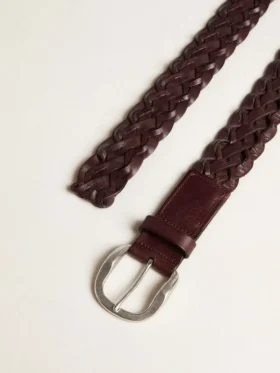 Cintura da uomo in pelle intrecciata marrone scuro