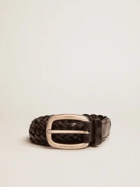 Cintura da uomo in pelle intrecciata nera