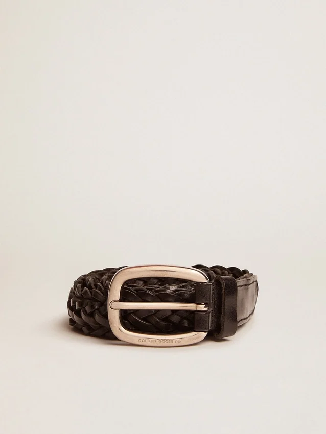 Cintura da uomo in pelle intrecciata nera