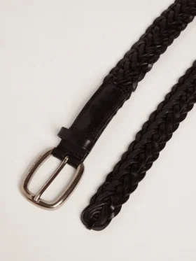 Cintura da uomo in pelle intrecciata nera