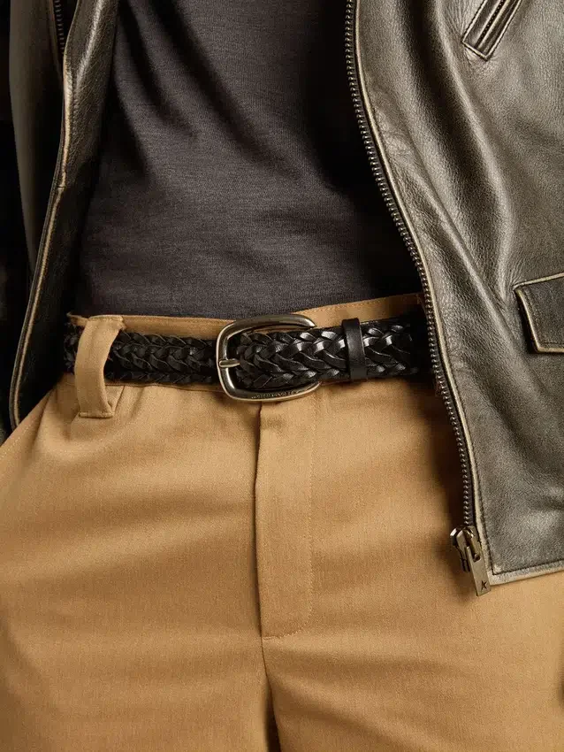Cintura da uomo in pelle intrecciata nera
