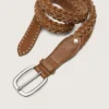 Cintura Houston in pelle intrecciata color kaki con borchie argentate