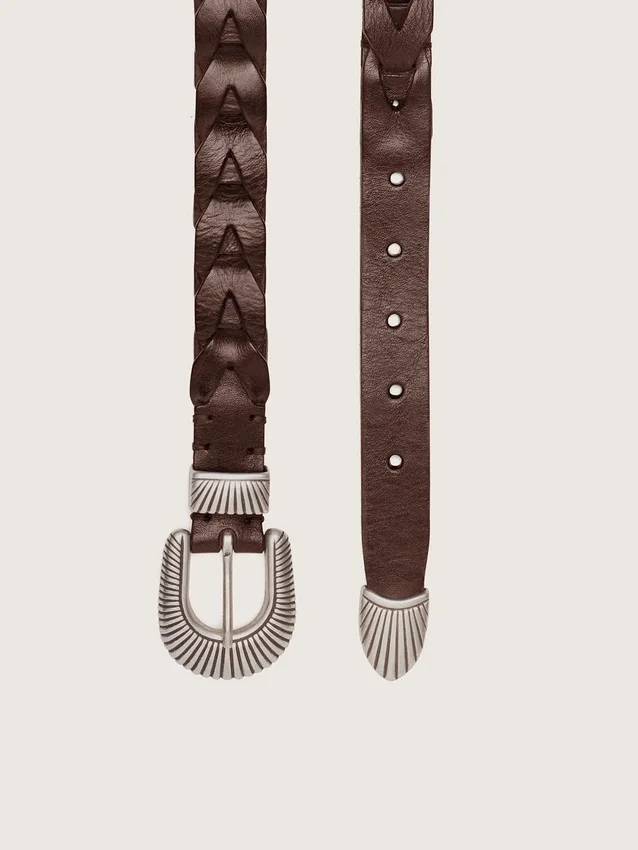 Cintura Juno in pelle intrecciata marrone scuro