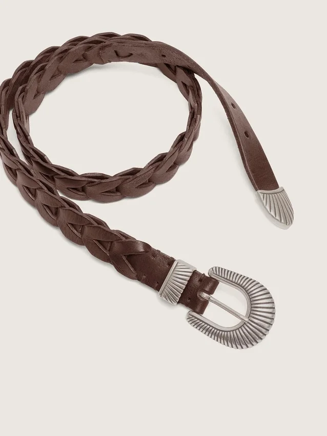 Cintura Juno in pelle intrecciata marrone scuro