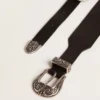 Cintura nera in pelle lavata con doppia fibbia color argento