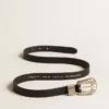 Cintura nera in pelle lavata con fibbia color argento