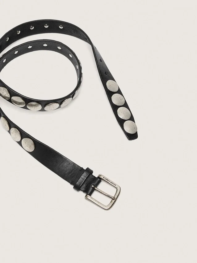 Cintura Trinidad nera in pelle lavata con borchie