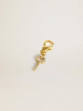 Ciondolo a forma di chiave in ottone color oro con cristalli