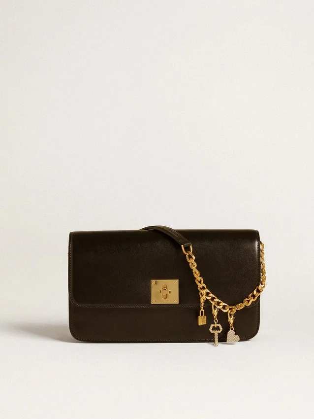 Ciondolo a forma di chiave in ottone color oro con cristalli