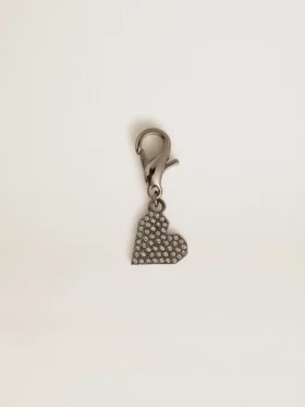 Ciondolo a forma di cuore in ottone color argento con cristalli