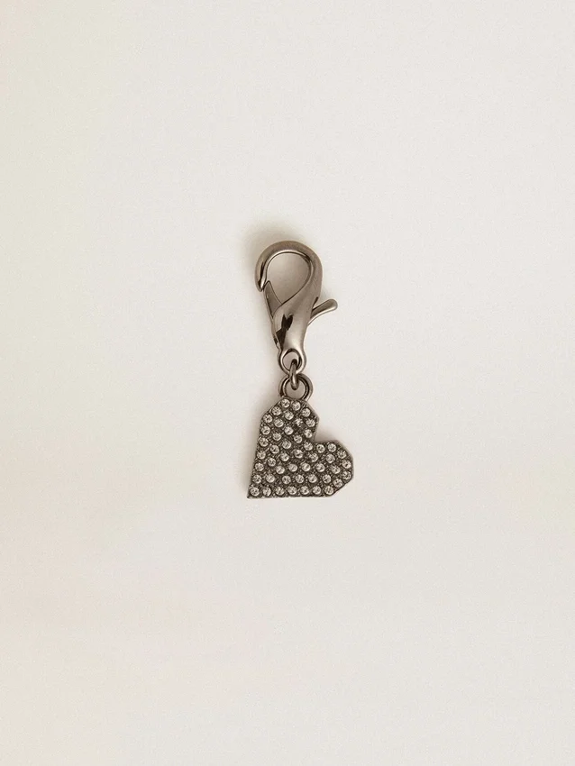 Ciondolo a forma di cuore in ottone color argento con cristalli