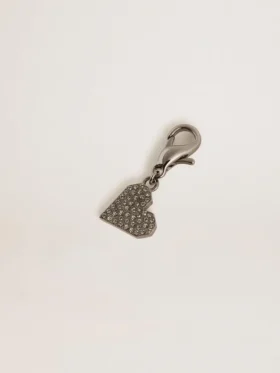 Ciondolo a forma di cuore in ottone color argento con cristalli