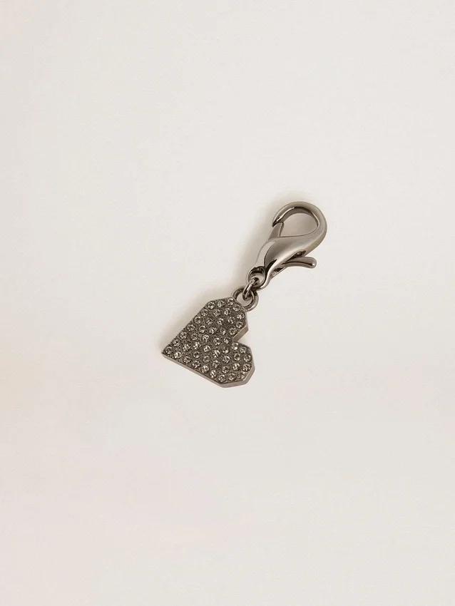 Ciondolo a forma di cuore in ottone color argento con cristalli