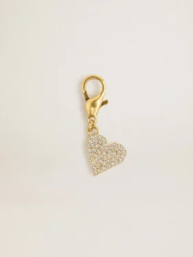 Ciondolo a forma di cuore in ottone color oro con cristalli