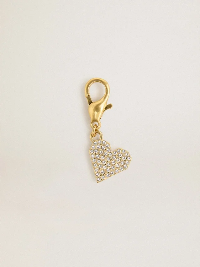 Ciondolo a forma di cuore in ottone color oro con cristalli