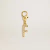 Ciondolo a forma di lettera F in ottone color oro con cristalli
