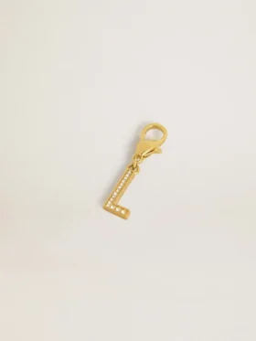 Ciondolo a forma di lettera L in ottone color oro con cristalli