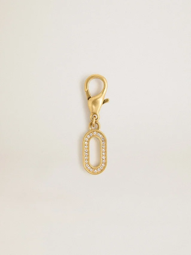 Ciondolo a forma di lettera O in ottone color oro con cristalli