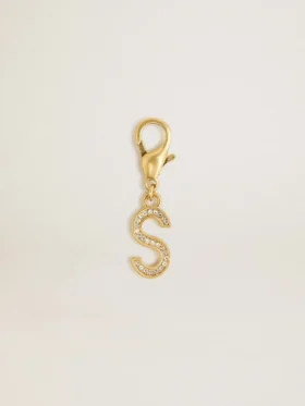Ciondolo a forma di lettera S in ottone color oro con cristalli