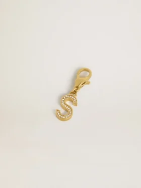 Ciondolo a forma di lettera S in ottone color oro con cristalli