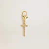 Ciondolo a forma di lettera T in ottone color oro con cristalli