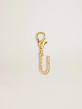 Ciondolo a forma di lettera U in ottone color oro con cristalli