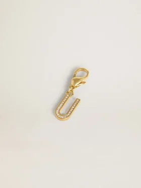Ciondolo a forma di lettera U in ottone color oro con cristalli