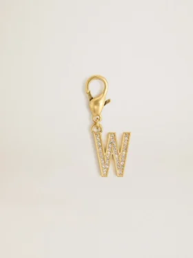 Ciondolo a forma di lettera W in ottone color oro con cristalli