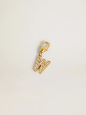Ciondolo a forma di lettera W in ottone color oro con cristalli