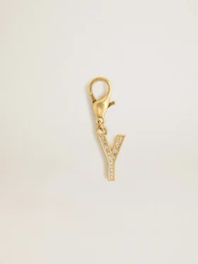 Ciondolo a forma di lettera Y in ottone color oro con cristalli