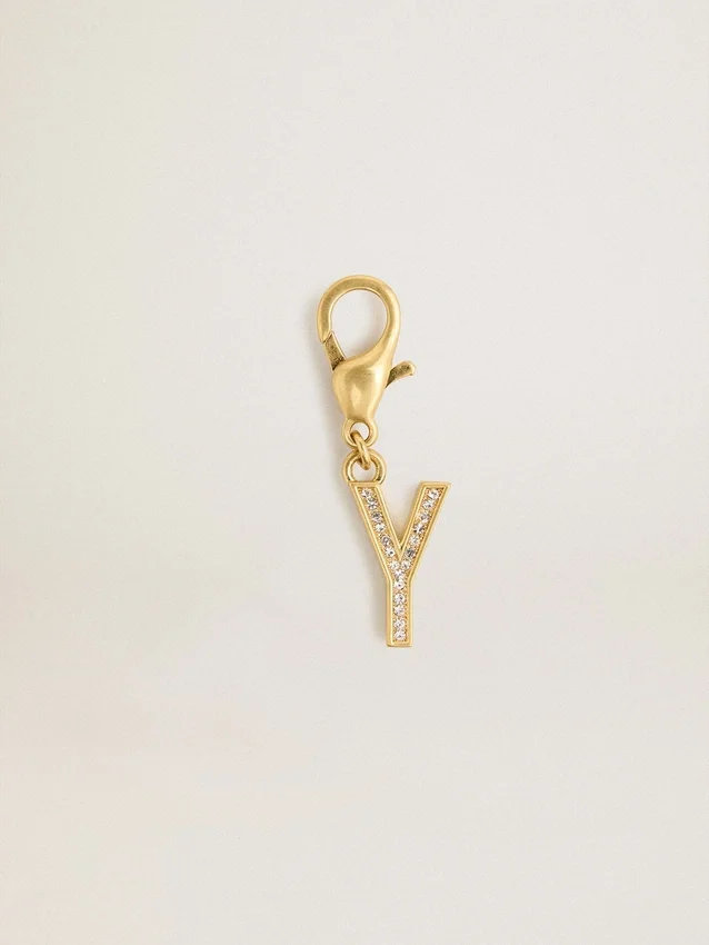 Ciondolo a forma di lettera Y in ottone color oro con cristalli