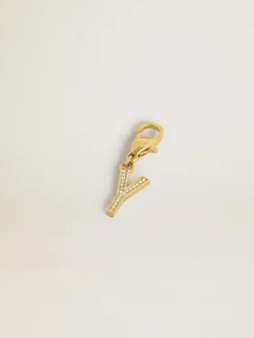Ciondolo a forma di lettera Y in ottone color oro con cristalli