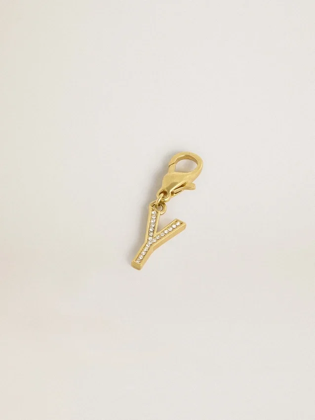 Ciondolo a forma di lettera Y in ottone color oro con cristalli
