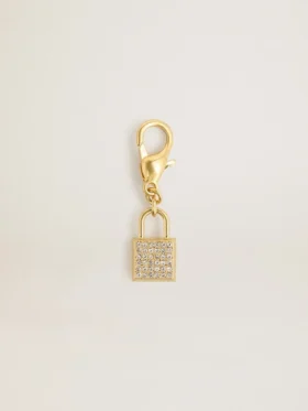Ciondolo a forma di lucchetto in ottone color oro con cristalli
