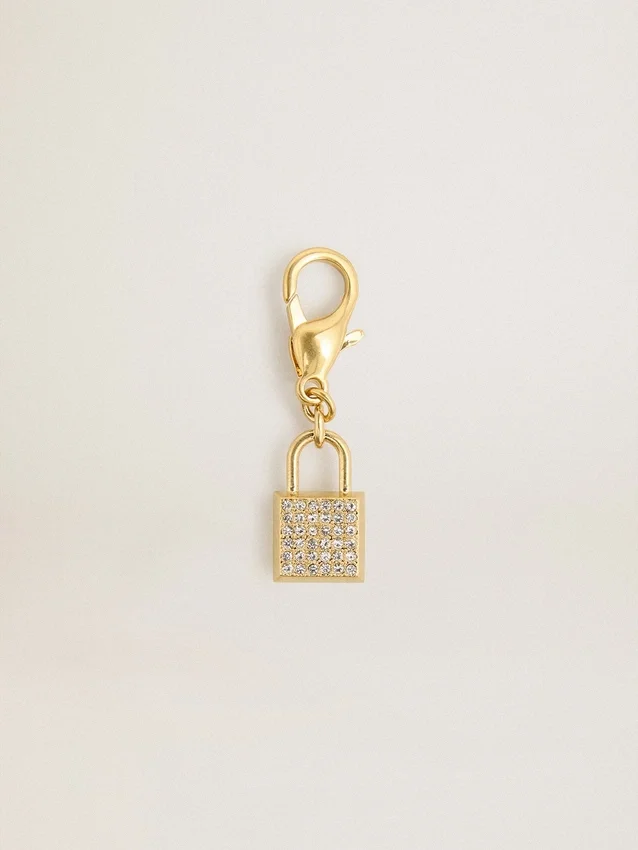 Ciondolo a forma di lucchetto in ottone color oro con cristalli