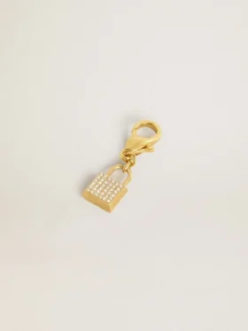 Ciondolo a forma di lucchetto in ottone color oro con cristalli