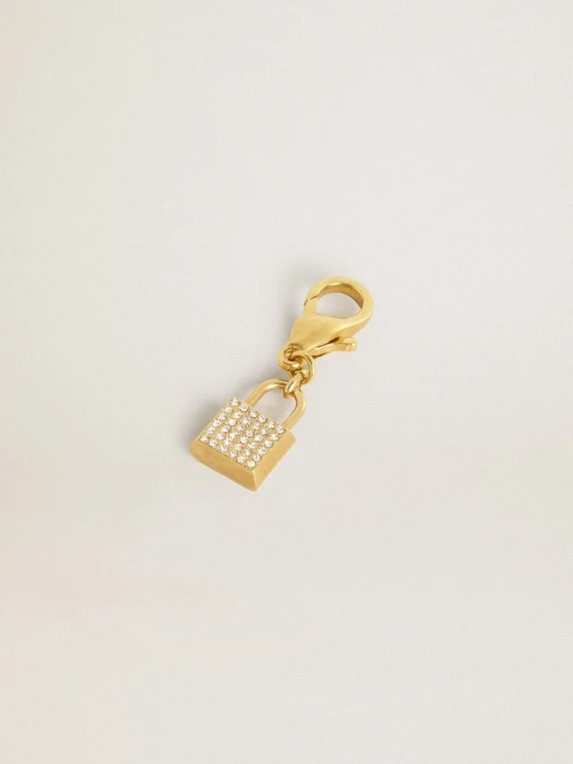 Ciondolo a forma di lucchetto in ottone color oro con cristalli