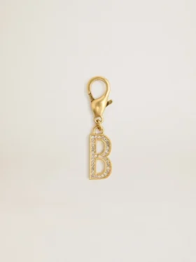 Ciondolo con la lettera B in ottone color oro con cristalli