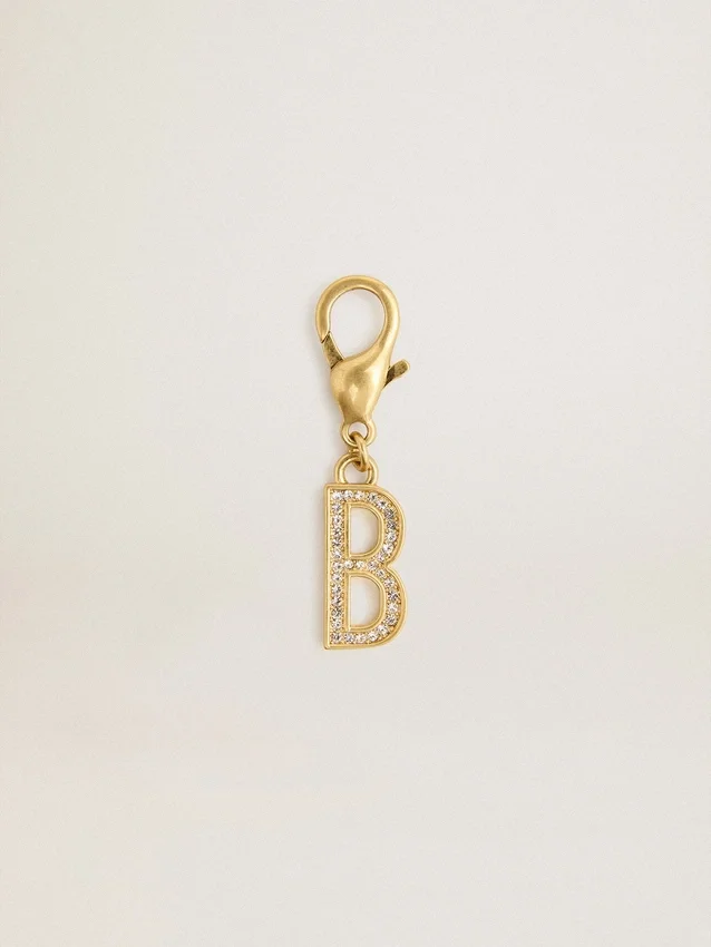 Ciondolo con la lettera B in ottone color oro con cristalli