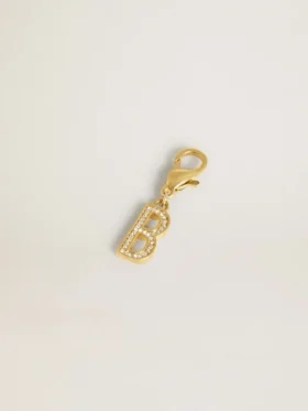 Ciondolo con la lettera B in ottone color oro con cristalli