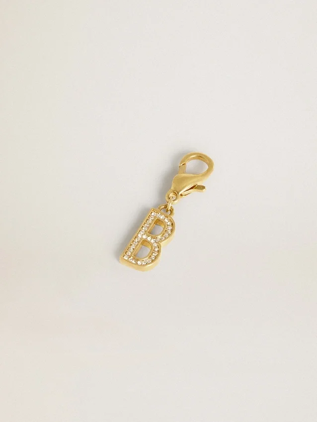 Ciondolo con la lettera B in ottone color oro con cristalli