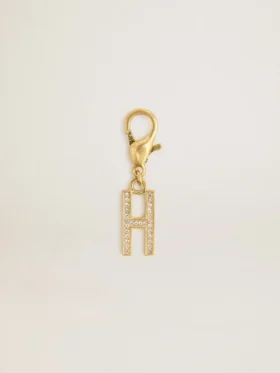 Ciondolo con la lettera H in ottone dorato con cristalli
