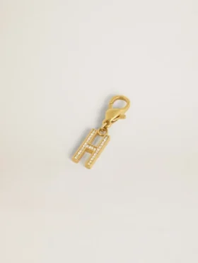 Ciondolo con la lettera H in ottone dorato con cristalli