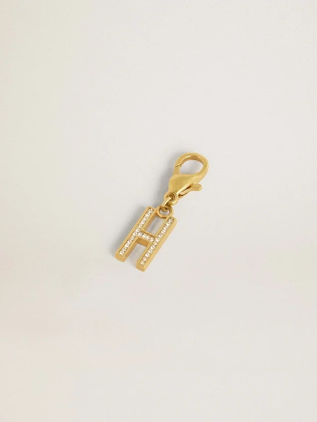 Ciondolo con la lettera H in ottone dorato con cristalli