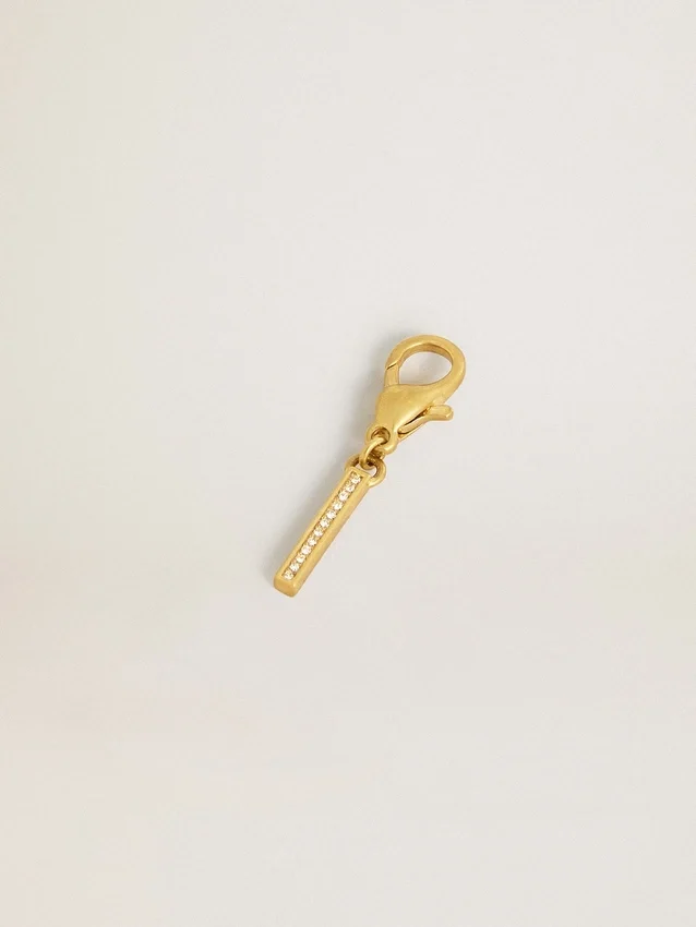 Ciondolo con la lettera I in ottone color oro con cristalli
