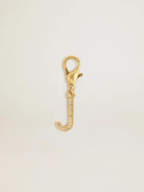 Ciondolo con la lettera J in ottone color oro con cristalli