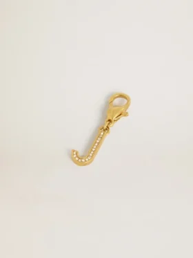 Ciondolo con la lettera J in ottone color oro con cristalli