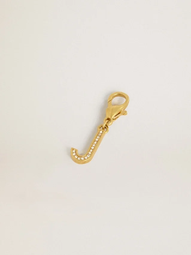 Ciondolo con la lettera J in ottone color oro con cristalli