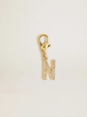 Ciondolo con la lettera N in ottone color oro con cristalli